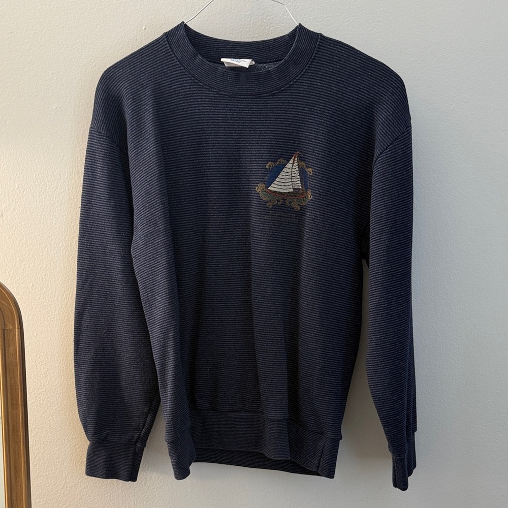 Classic Navy Crewneck Sweater with Sailboat Design
